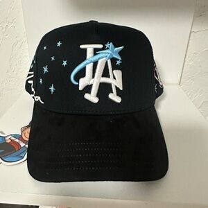 Men Black and Blue Star Embroidered Cap